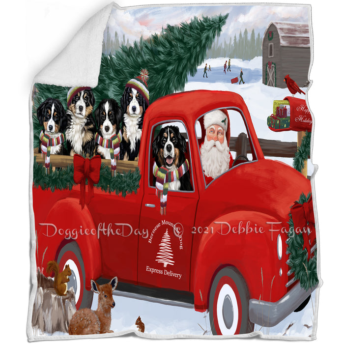 Christmas Santa Express Delivery Red Truck Bernese Mountain Dogs Family Blanket BLNKT112467