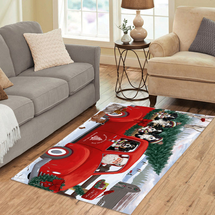 Christmas Santa Express Delivery Red Truck Bernese Mountain Dogs Area Rug