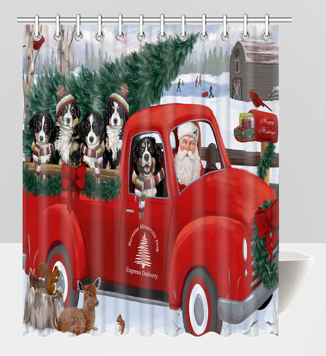 Christmas Santa Express Delivery Red Truck Bernese Mountain Dogs Shower Curtain