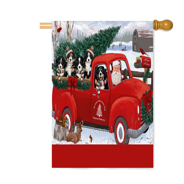 Personalized Christmas Santa Red Truck Express Delivery Bernese Mountain Dogs Custom House Flag FLG-DOTD-A57683