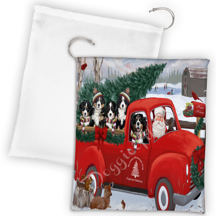 Christmas Santa Express Delivery Red Truck Bernese Mountain Dogs Drawstring Laundry or Gift Bag LGB48280