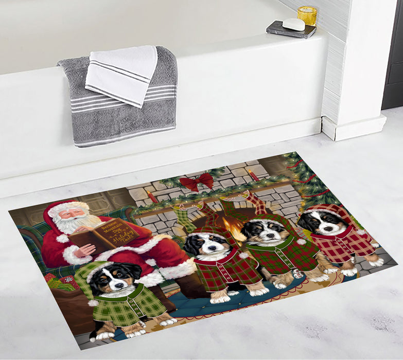 Christmas Cozy Holiday Fire Tails Bernese Mountain Dogs Bath Mat