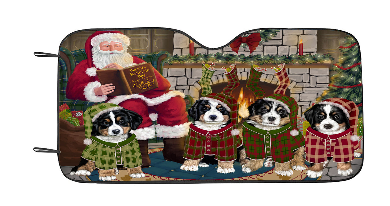 Christmas Cozy Holiday Fire Tails Bernese Mountain Dogs Car Sun Shade