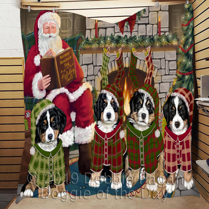 Christmas Cozy Holiday Fire Tails Bernese Mountain Dogs Quilt