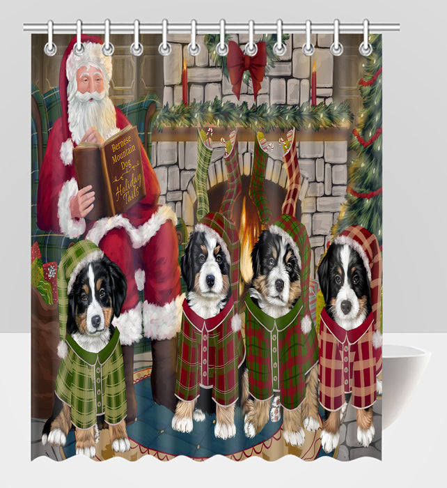 Christmas Cozy Holiday Fire Tails Bernese Mountain Dogs Shower Curtain