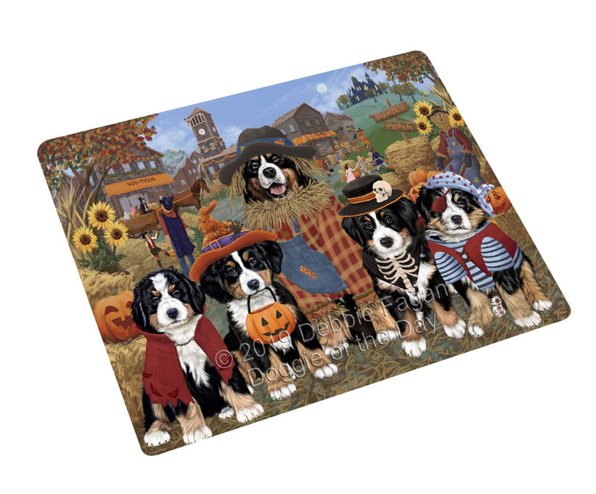 Halloween 'Round Town And Fall Pumpkin Scarecrow Both Bernese Mountain Dogs Cutting Board C77047