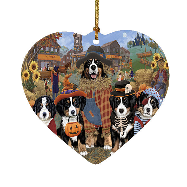 Halloween 'Round Town Bernedoodle Dogs Heart Christmas Ornament HPOR57471