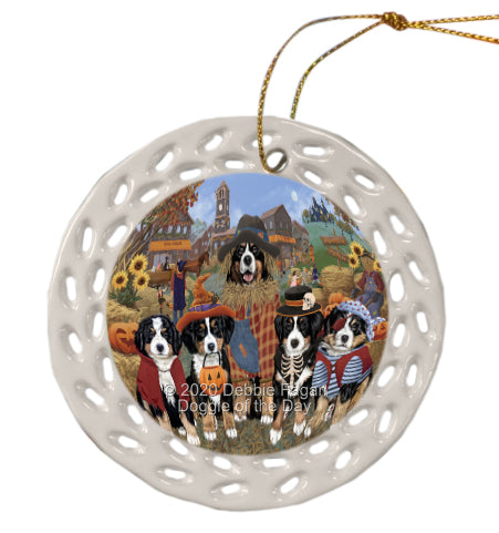 Halloween 'Round Town Bernese Mountain Dogs Doily Ornament DPOR59425