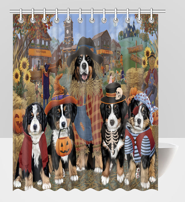 Halloween 'Round Town Bernese Mountain Dogs Shower Curtain