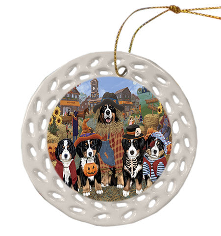 Halloween 'Round Town Bernese Mountain Dogs Ceramic Doily Ornament DPOR57472