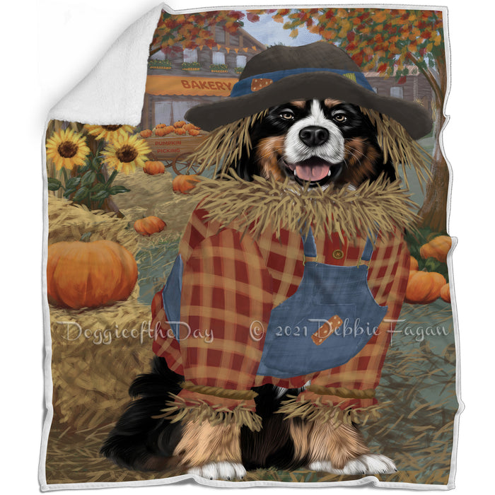 Halloween 'Round Town And Fall Pumpkin Scarecrow Both Bernese Mountain Dogs Blanket BLNKT139259