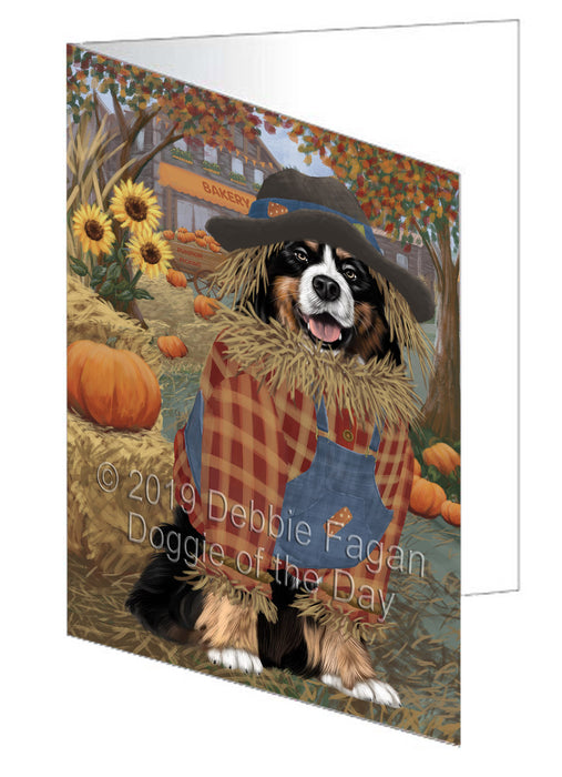 Fall Pumpkin Scarecrow Bernese Mountain Dog Handmade Artwork Assorted Pets Greeting Cards and Note Cards with Envelopes for All Occasions and Holiday Seasons GCD77945
