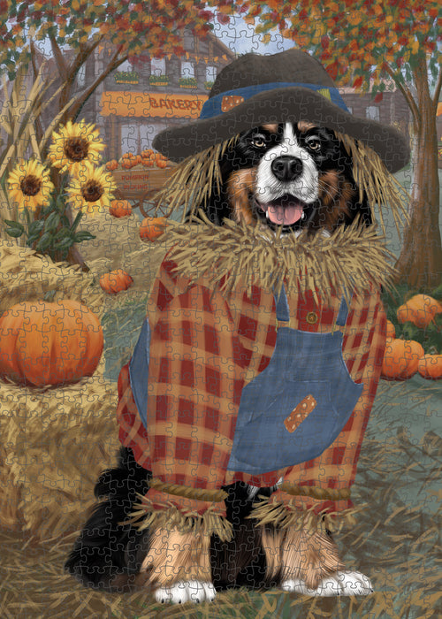 Halloween 'Round Town And Fall Pumpkin Scarecrow Both Bernese Mountain Dogs Puzzle with Photo Tin PUZL96440