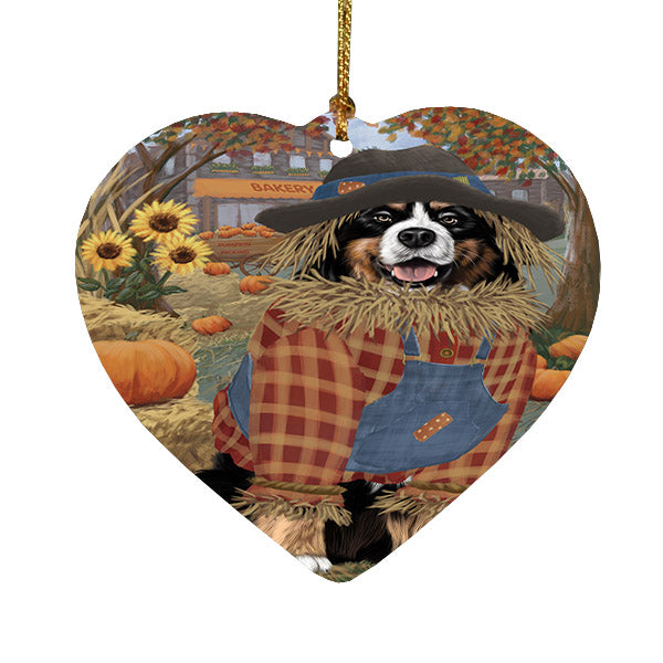 Fall Pumpkin Scarecrow Bernese Mountain Dogs Heart Christmas Ornament HPOR57533