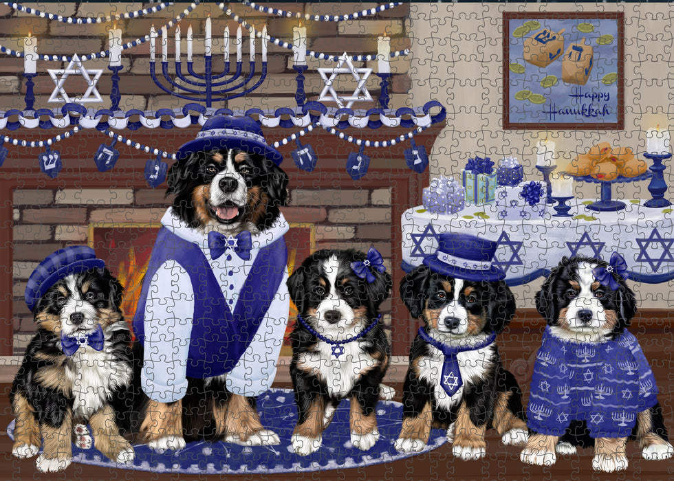 Happy Hanukkah Family and Happy Hanukkah Both Bernese Mountain Dogs Puzzle with Photo Tin PUZL96684