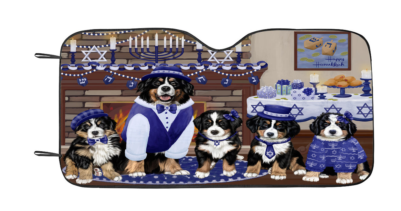 Happy Hanukkah Family Bernese Mountain Dogs Car Sun Shade