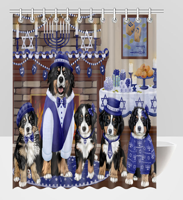 Happy Hanukkah Family Bernese Mountain Dogs Shower Curtain