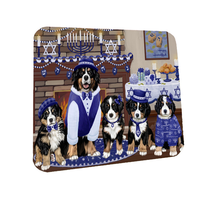 Happy Hanukkah Family Bernese Mountain Dogs Coasters Set of 4 CSTA57550