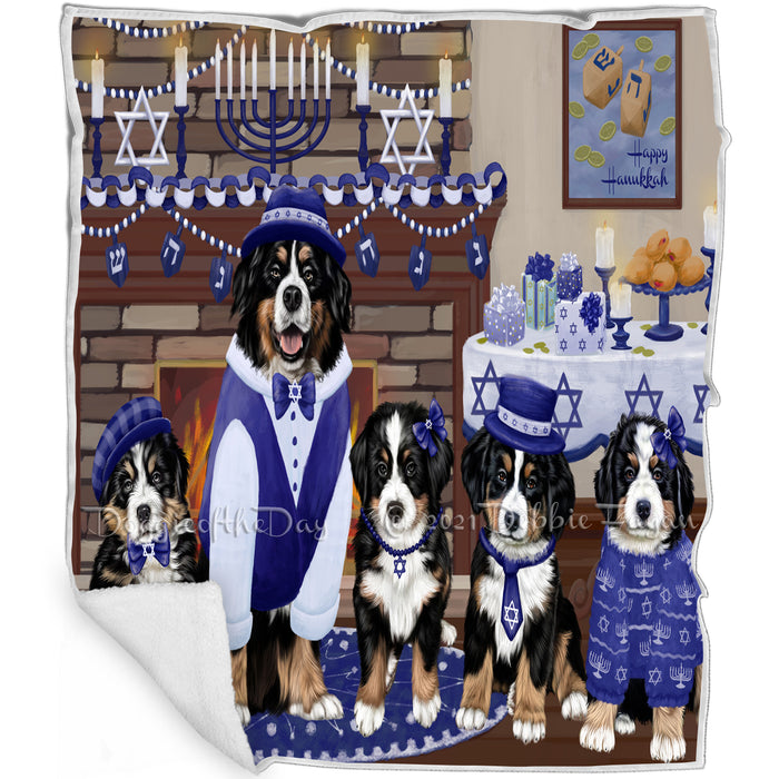 Happy Hanukkah Family and Happy Hanukkah Both Bernese Mountain Dogs Blanket BLNKT140312