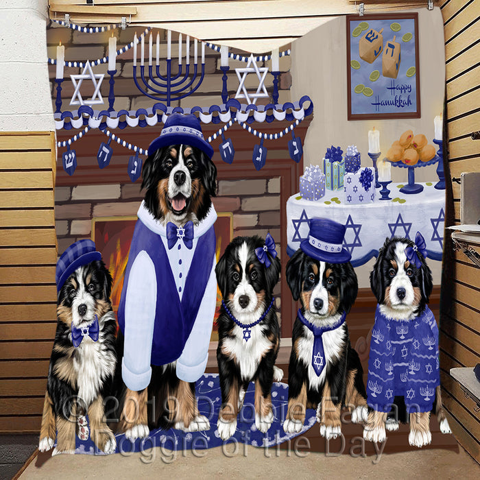 Happy Hanukkah Family and Happy Hanukkah Both Bernese Mountain Dogs Quilt