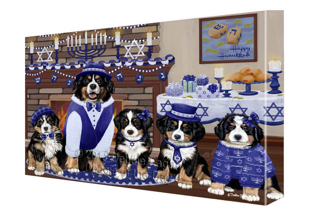 Happy Hanukkah Family and Happy Hanukkah Both Bernese Mountain Dogs Canvas Print Wall Art Décor CVS140939