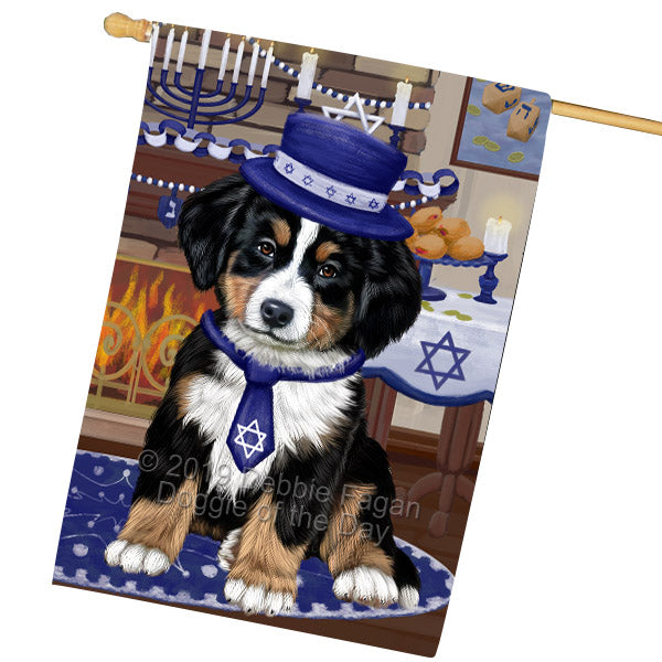 Happy Hanukkah Family and Happy Hanukkah Both Bernese Mountain Dog House Flag FLG65750