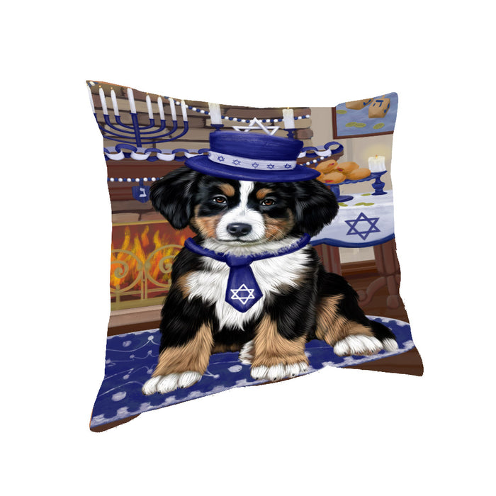 Happy Hanukkah Family and Happy Hanukkah Both Bernese Mountain Dog Pillow PIL83000