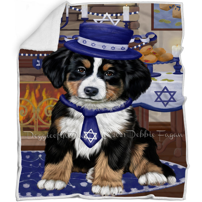 Happy Hanukkah Family and Happy Hanukkah Both Bernese Mountain Dog Blanket BLNKT139808