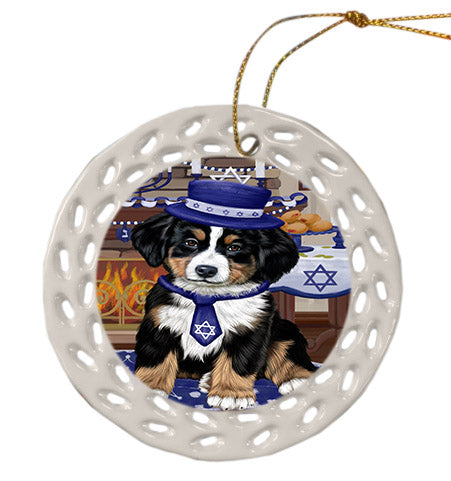 Happy Hanukkah Bernese Mountain Dog Ceramic Doily Ornament DPOR57650