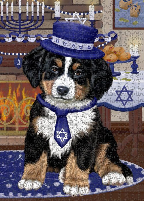 Happy Hanukkah Family and Happy Hanukkah Both Bernese Mountain Dog Puzzle with Photo Tin PUZL96908