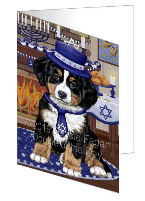 Happy Hanukkah Bernese Mountain Dog Handmade Artwork Assorted Pets Greeting Cards and Note Cards with Envelopes for All Occasions and Holiday Seasons GCD78296
