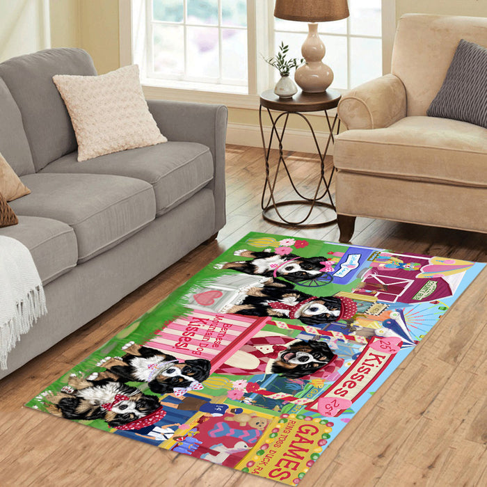 Carnival Kissing Booth Bernese Mountain Dogs Area Rug