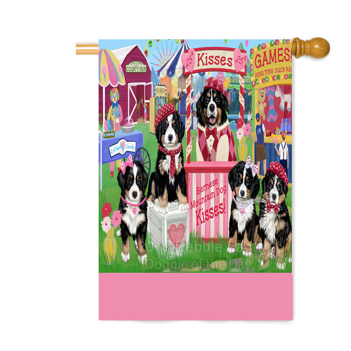 Personalized Carnival Kissing Booth Bernese Mountain Dogs Custom House Flag FLG63582