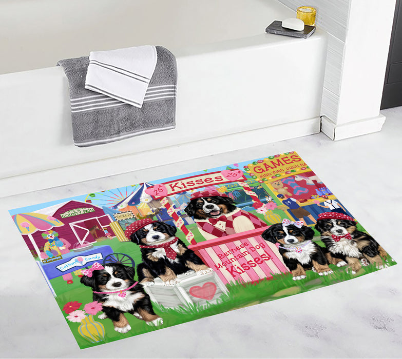 Carnival Kissing Booth Bernese Mountain Dogs Bath Mat