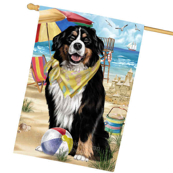 Pet Friendly Beach Bernese Mountain Dog Dog House Flag Outdoor Decorative Double Sided Pet Portrait Weather Resistant Premium Quality Animal Printed Home Decorative Flags 100% Polyester FLG68894