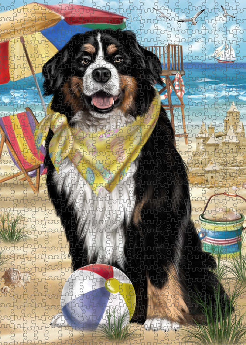 Pet Friendly Beach Bernese Mountain Dog Dog Portrait Jigsaw Puzzle for Adults Animal Interlocking Puzzle Game Unique Gift for Dog Lover's with Metal Tin Box PZL425
