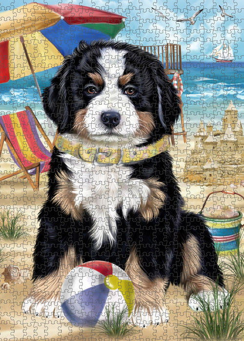 Pet Friendly Beach Bernese Mountain Dog Dog Portrait Jigsaw Puzzle for Adults Animal Interlocking Puzzle Game Unique Gift for Dog Lover's with Metal Tin Box PZL426
