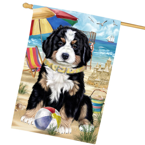 Pet Friendly Beach Bernese Mountain Dog Dog House Flag Outdoor Decorative Double Sided Pet Portrait Weather Resistant Premium Quality Animal Printed Home Decorative Flags 100% Polyester FLG68895