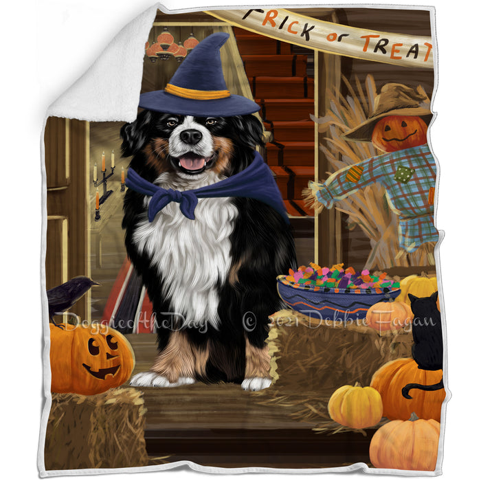 Enter at Own Risk Trick or Treat Halloween Bernese Mountain Dog Blanket BLNKT94332