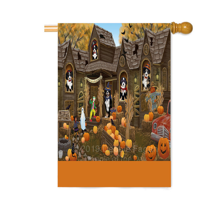 Personalized Haunted House Trick or Treat Halloween Bernese Mountain Dogs Custom House Flag FLG-DOTD-A59521