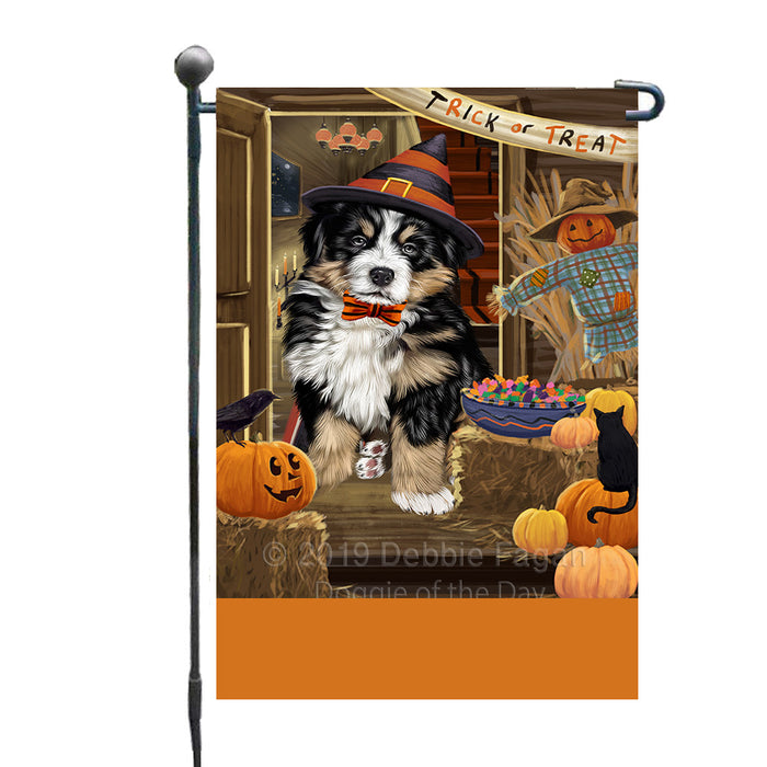 Personalized Enter at Own Risk Trick or Treat Halloween Bernese Mountain Dog Custom Garden Flags GFLG-DOTD-A59466