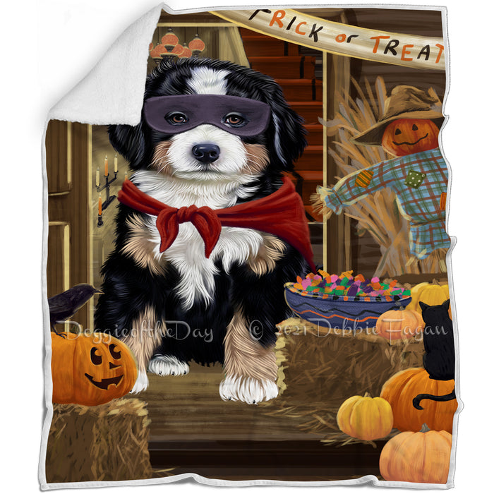 Enter at Own Risk Trick or Treat Halloween Bernese Mountain Dog Blanket BLNKT94341