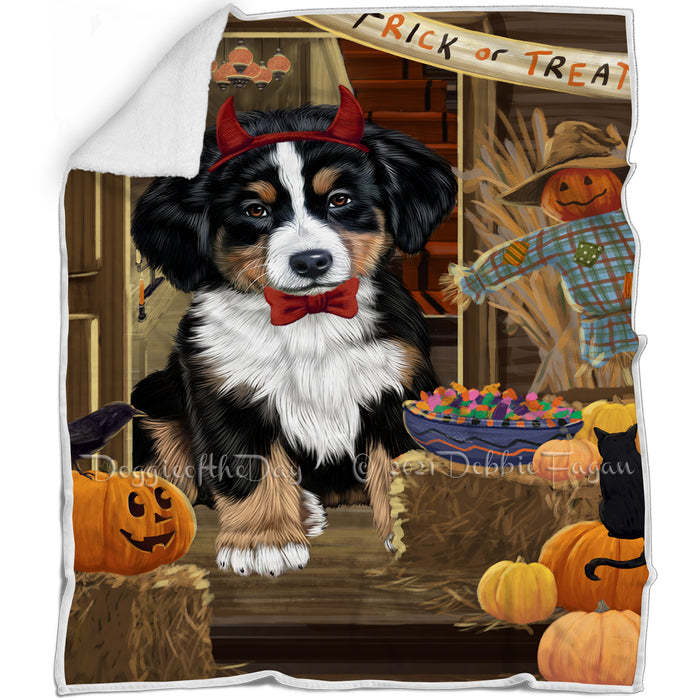 Enter at Own Risk Trick or Treat Halloween Bernese Mountain Dog Blanket BLNKT94359