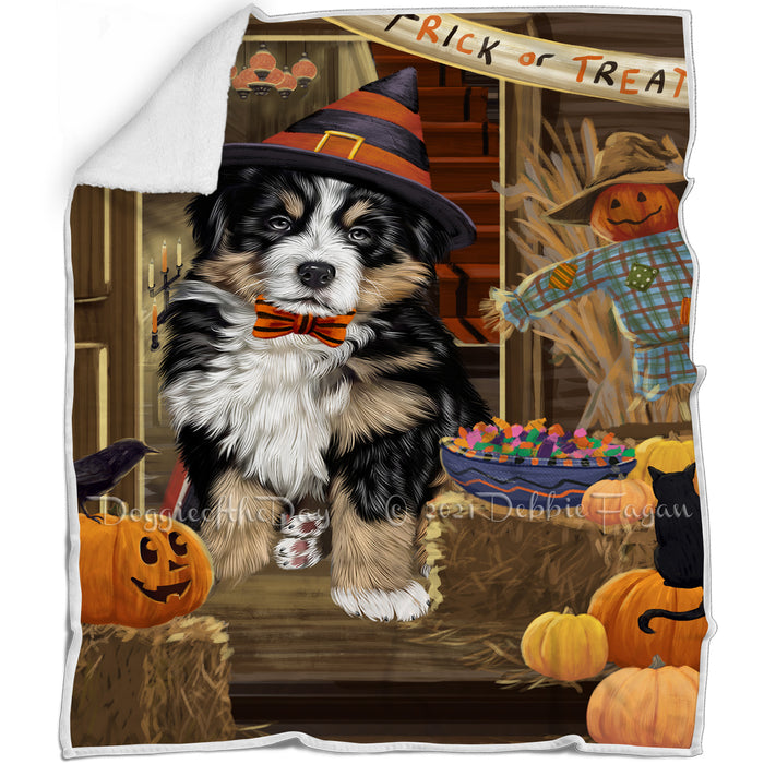 Enter at Own Risk Trick or Treat Halloween Bernese Mountain Dog Blanket BLNKT94368