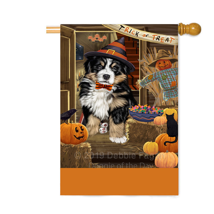 Personalized Enter at Own Risk Trick or Treat Halloween Bernese Mountain Dog Custom House Flag FLG-DOTD-A59522