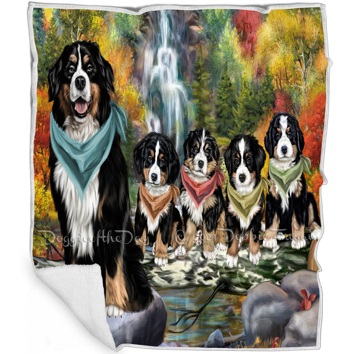 Scenic Waterfall Bernese Mountain Dogs Blanket BLNKT142545
