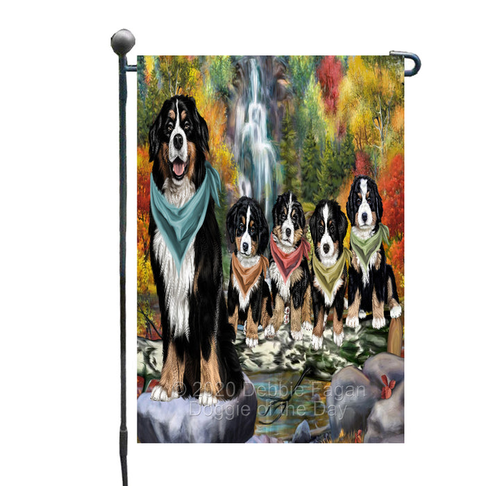 Scenic Waterfall Bernese Mountain Dogs Garden Flags Outdoor Decor for Homes and Gardens Double Sided Garden Yard Spring Decorative Vertical Home Flags Garden Porch Lawn Flag for Decorations