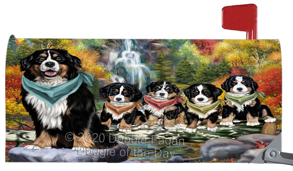 Scenic Waterfall Bernese Mountain Dogs Magnetic Mailbox Cover Both Sides Pet Theme Printed Decorative Letter Box Wrap Case Postbox Thick Magnetic Vinyl Material