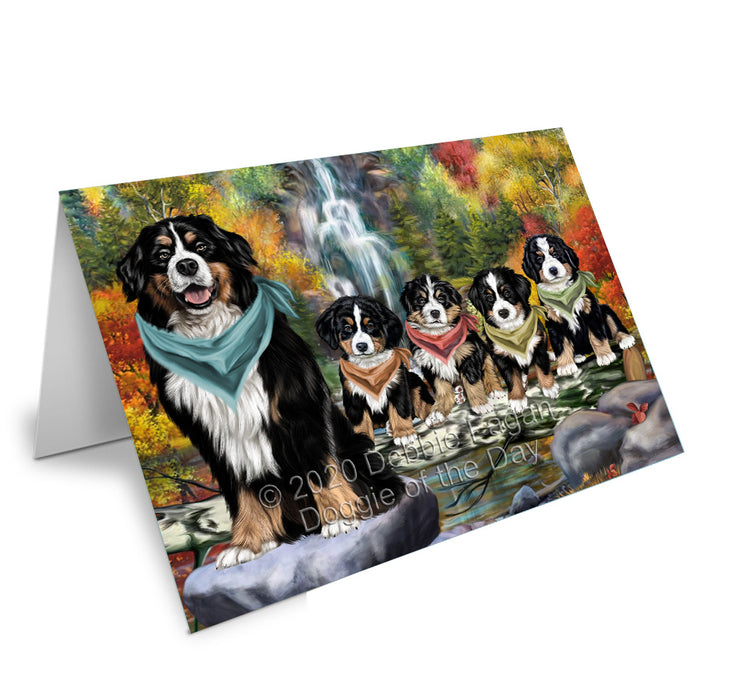 Scenic Waterfall Bernese Mountain Dogs Handmade Artwork Assorted Pets Greeting Cards and Note Cards with Envelopes for All Occasions and Holiday Seasons