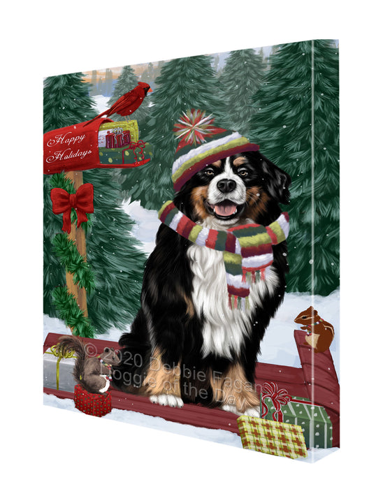 Christmas Woodland Sled Bernese Mountain Dog Canvas Wall Art - Premium Quality Ready to Hang Room Decor Wall Art Canvas - Unique Animal Printed Digital Painting for Decoration CVS581